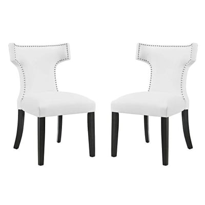 Modway Curve Mid-Century Modern Upholstered Vinyl Two Dining Chair Set Nailhead Trim in White