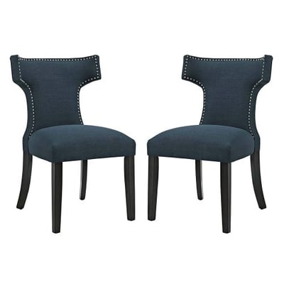 Modway Curve Mid-Century Modern Upholstered Fabric Two Dining Chair Set With Nailhead Trim In Azure