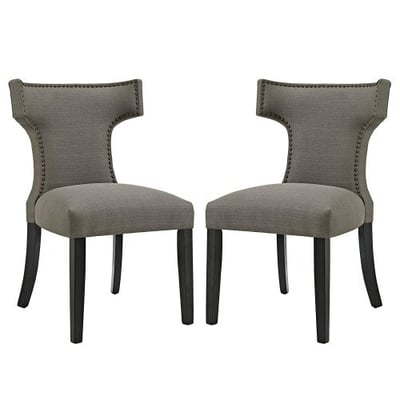 Modway Curve Mid-Century Modern Upholstered Fabric Two Dining Chair Set With Nailhead Trim In Granite