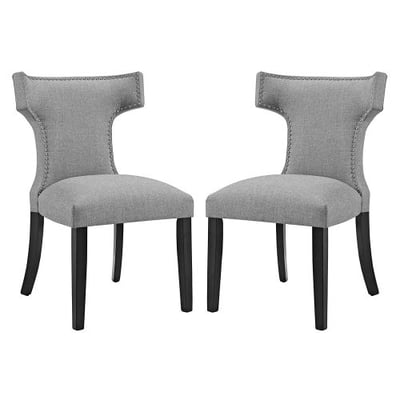 Modway Curve Mid-Century Modern Upholstered Fabric Two Dining Chair Set With Nailhead Trim In Light Gray