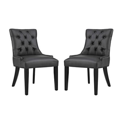 Modway Regent Modern Tufted Faux Leather Upholstered Two Dining Chairs with Nailhead Trim in Black