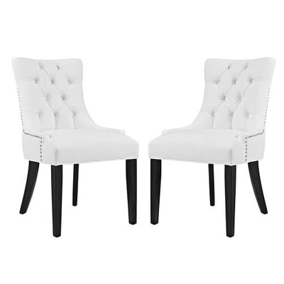 Modway Regent Modern Elegant Button-Tufted Upholstered Vinyl Two Dining Side Chair Set with Nailhead Trim in White