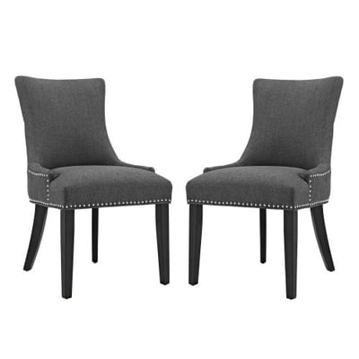 Modway Marquis Modern Upholstered Fabric Two Dining Chairs with Nailhead Trim in Gray