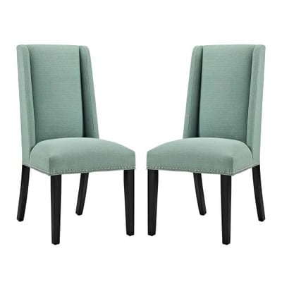 Modway Baron Modern Tall Back Wood Upholstered Fabric Two Dining Chairs in Laguna