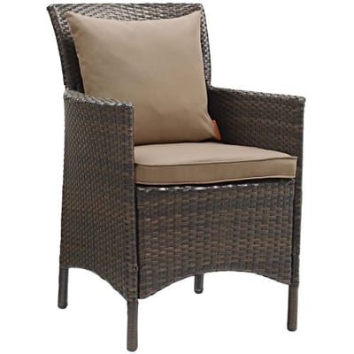 Modway Converge Wicker Rattan Outdoor Patio Dining Arm Chair with Cushion in Brown Mocha