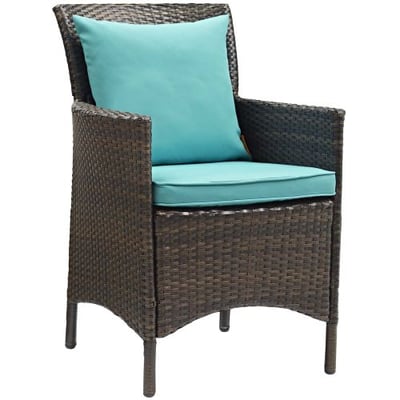 Modway Converge Wicker Rattan Outdoor Patio Dining Arm Chair with Cushion in Brown Turquoise