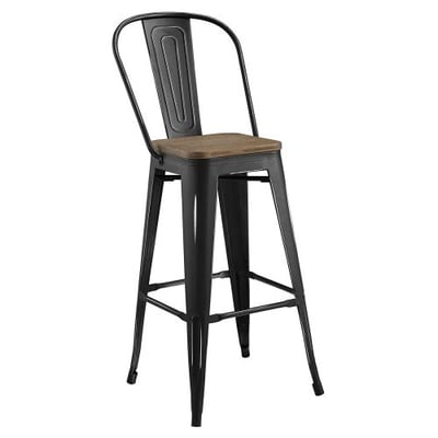 Modway Promenade Modern Aluminum Bistro Bar Stool with Bamboo Seat in Black by Modway