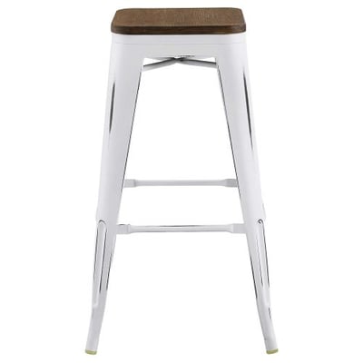 Modway EEI-2819-WHI Promenade Modern Aluminum Backless Bistro Bar Stool with Bamboo Seat, White