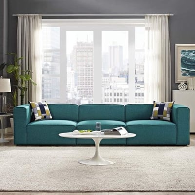 Modway EEI-2827-TEA Mingle 3 Upholstered Fabric Set, 3 Piece Sectional Sofa, Teal