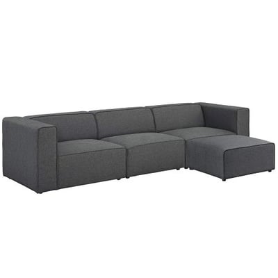 Modway EEI-2831-GRY Mingle 4 Piece Upholstered Fabric Sectional Sofa Set, 3 Ottoman, Gray