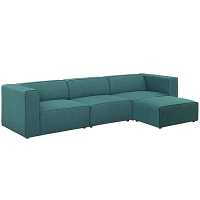 Modway EEI-2831-TEA Mingle 4 Piece Upholstered Fabric Sectional Sofa Set, 3 Ottoman, Teal