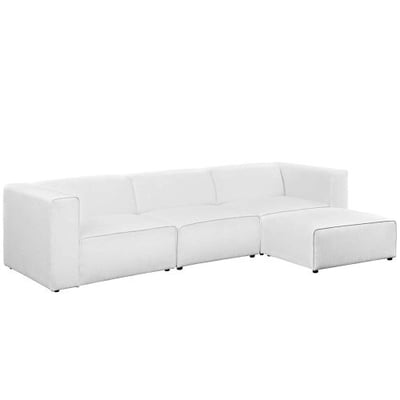 Modway EEI-2831-WHI Mingle 4 Piece Upholstered Fabric Sectional Sofa Set, 3 Ottoman, White