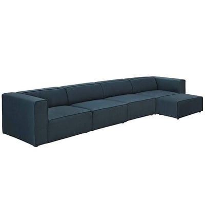 Modway EEI-2833-BLU Mingle 5 Piece Upholstered Fabric Sectional Sofa Set, 4 Ottoman, Blue