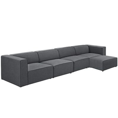 Modway EEI-2833-GRY Mingle 5 Piece Upholstered Fabric Sectional Sofa Set, 4 Ottoman, Gray