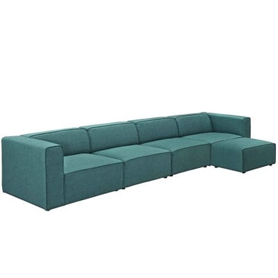 Modway EEI-2833-TEA Mingle 5 Piece Upholstered Fabric Sectional Sofa Set, 4 Ottoman, Teal