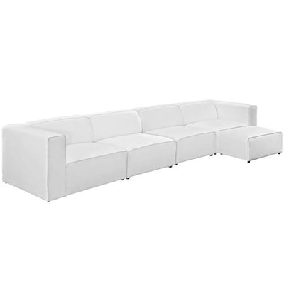 Modway EEI-2833-WHI Mingle 5 Piece Upholstered Fabric Sectional Sofa Set, 4 Ottoman, White