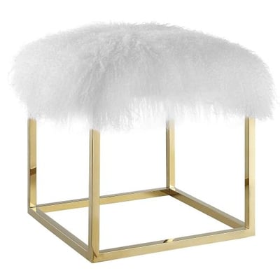 Modway EEI-2848-GLD-WHI Gaze Modern Ottoman with Sheepskin Upholstery and Gold Stainless Steel Frame, White