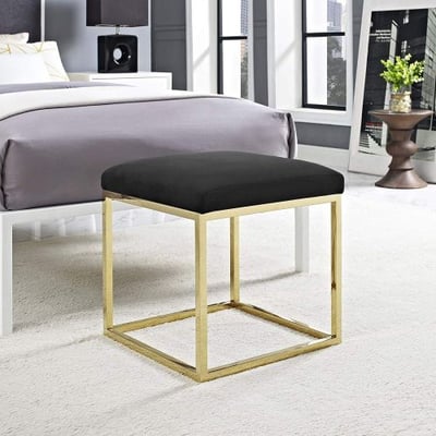 Modway EEI-2849-GLD-BLK Anticipate Velvet Fabric Upholstered Contemporary Modern Ottoman with Stainless Steel Frame, Gold Black