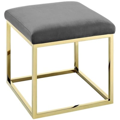 Modway EEI-2849-GLD-GRY Anticipate Velvet Fabric Upholstered Contemporary Modern Ottoman with Stainless Steel Frame, Gold Navy, Gray