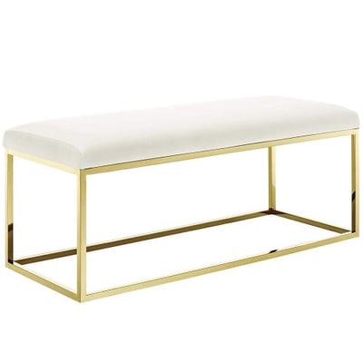 Modway EEI-2851-GLD-IVO Anticipate Velvet Fabric Upholstered Contemporary Modern Bench with Stainless Steel Frame, Gold Ivory