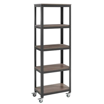 Modway EEI-2854-GRY-WAL-SET Vivify Industrial Modern Bookcase with Locking Casters, Gray Walnut