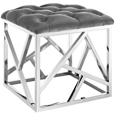 Modway EEI-2866-SLV-GRY Intersperse Tufted Modern Ottoman with Silver Stainless Steel Geometric Frame, Gray