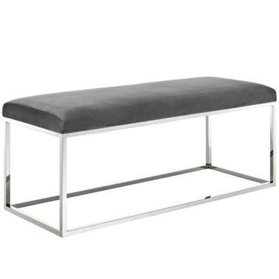 Modway Anticipate Performance Velvet Upholstered and Stainless Steel Frame Modern Entryway Bench in Gray