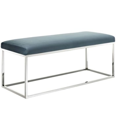 Modway Anticipate Performance Velvet Upholstered and Stainless Steel Frame Modern Entryway Bench in Sea Blue