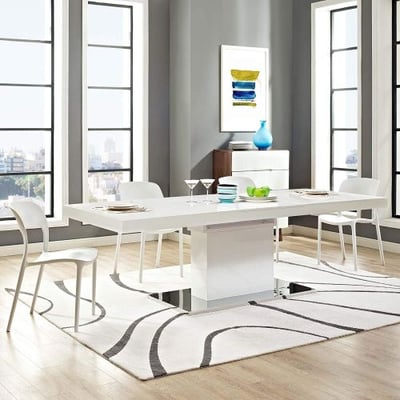 Modway EEI-2870-WHI-SLV Vector Expandable Dining Table, White/Silver