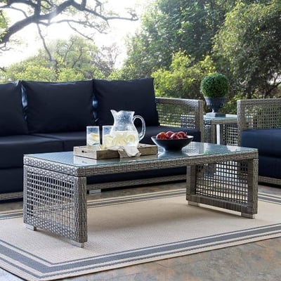 Modway EEI-2919-GRY Aura Rattan Outdoor Patio Coffee Table, Gray