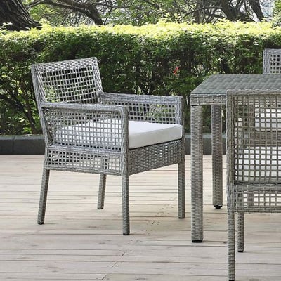Modway EEI-2920-GRY-WHI Outdoor Patio Wicker Rattan Dining Armchair, White