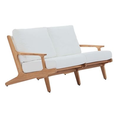 Modway Saratoga Premium Grade A Teak Wood Outdoor Patio Loveseat with Cushions in Natural White