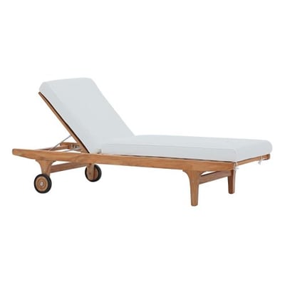 Modway Saratoga Premium Grade A Teak Wood Outdoor Patio Poolside Deck Chaise Lounge Chair with Cushions in Natural White