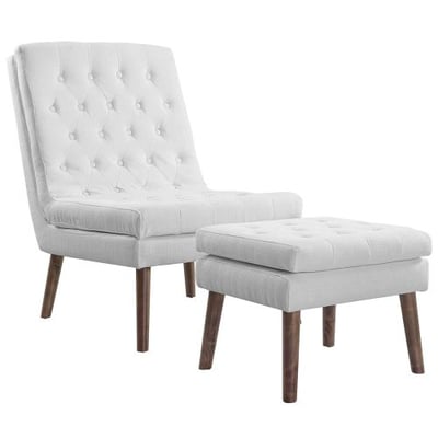 Modway EEI-2988-WHI Modify Tufted Modern Lounge Accent Chair and Ottoman Set White