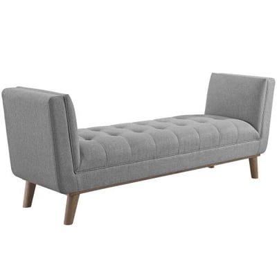 Modway Haven Button Tufted Fabric Upholstered Accent Bench in Light Gray