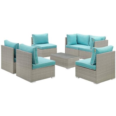 Modway EEI-3004-LGR-TRQ-SET 7 Piece Repose Outdoor Patio Sectional Set, Light Gray Turquoise