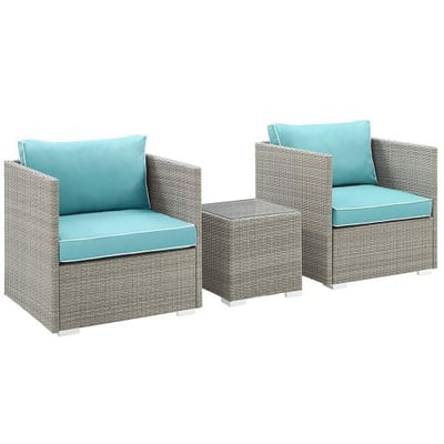 Modway EEI-3006-LGR-TRQ-SET Outdoor Patio Sectional Set, Light Gray Turquoise