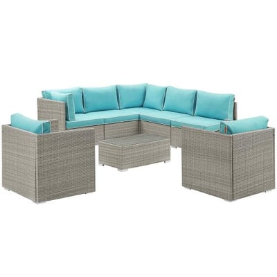 Modway EEI-3008-LGR-TRQ-SET Repose 8 Piece Outdoor Patio Sectional Set, Light Gray Turquoise