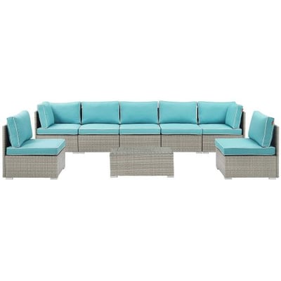 Modway EEI-3012-LGR-TRQ-SET Repose 8 Piece Outdoor Patio Sectional Set, Light Gray Turquoise