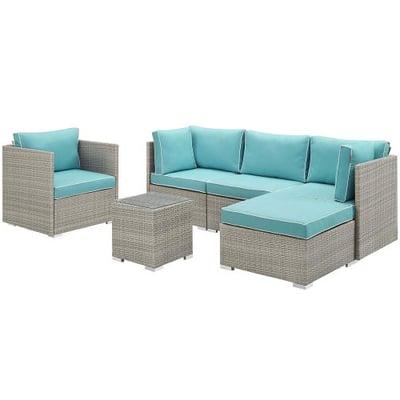Modway EEI-3014-LGR-TRQ-SET Repose 6 Piece Outdoor Patio Sectional Set, Light Gray Turquoise