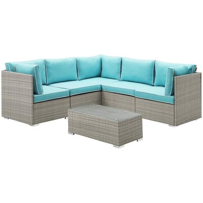 Modway EEI-3016-LGR-TRQ-SET 6 Piece Repose Outdoor Patio Sectional Set, Light Gray Turquoise