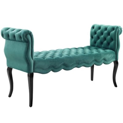 Modway Adelia Chesterfield Style Performance Velvet Entryway Bench in Teal