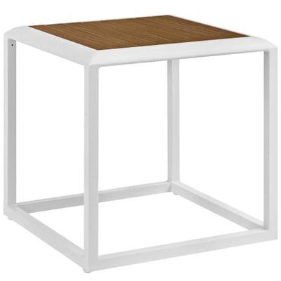 Modway Stance Outdoor Patio Contemporary Modern Wood Grain Aluminum Accent Side Table In White Natural