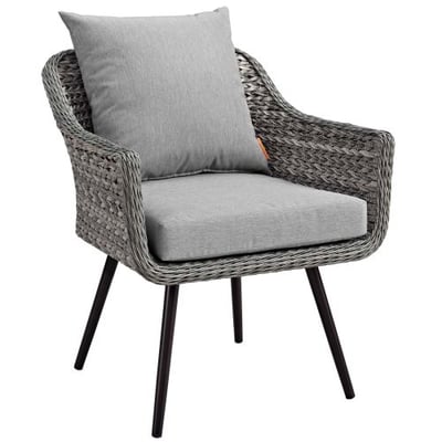 Modway Endeavor Wicker Rattan Aluminum Outdoor Patio Accent Lounge Arm Chair with Cushions in Gray Gray