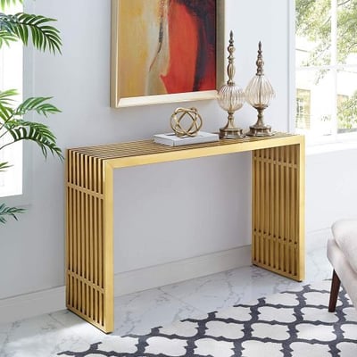 Modway EEI-3036-GLD Gridiron Stainless Steel Console Table, Gold