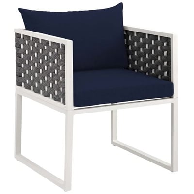 Modway Stance Outdoor Patio Woven Rope Dining Arm Chair in White Navy