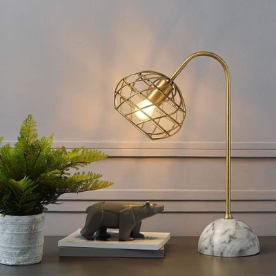 Faux Marble Table Lamp in Brass and White