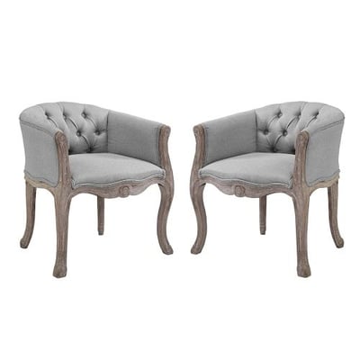Modway EEI-3104-LGR-SET Crown Vintage French Upholstered Fabric Dining Armchair (Set of 2), Light Gray