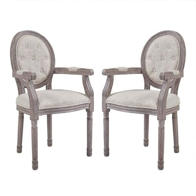 Modway EEI-3106-BEI-SET Arise Vintage French Upholstered Fabric Dining Armchair Set of 2, Beige