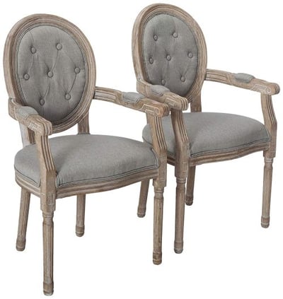 Modway EEI-3106-LGR-SET Vintage French Upholstered Fabric Dining Armchair (Set of 2), Light Gray by Modway